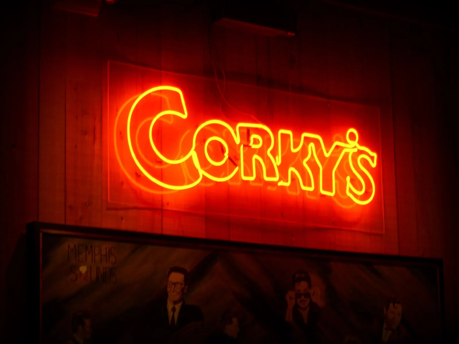 Corky's, a barbecue restaurant on Poplar Avenue in East Memphis, seen from the street.